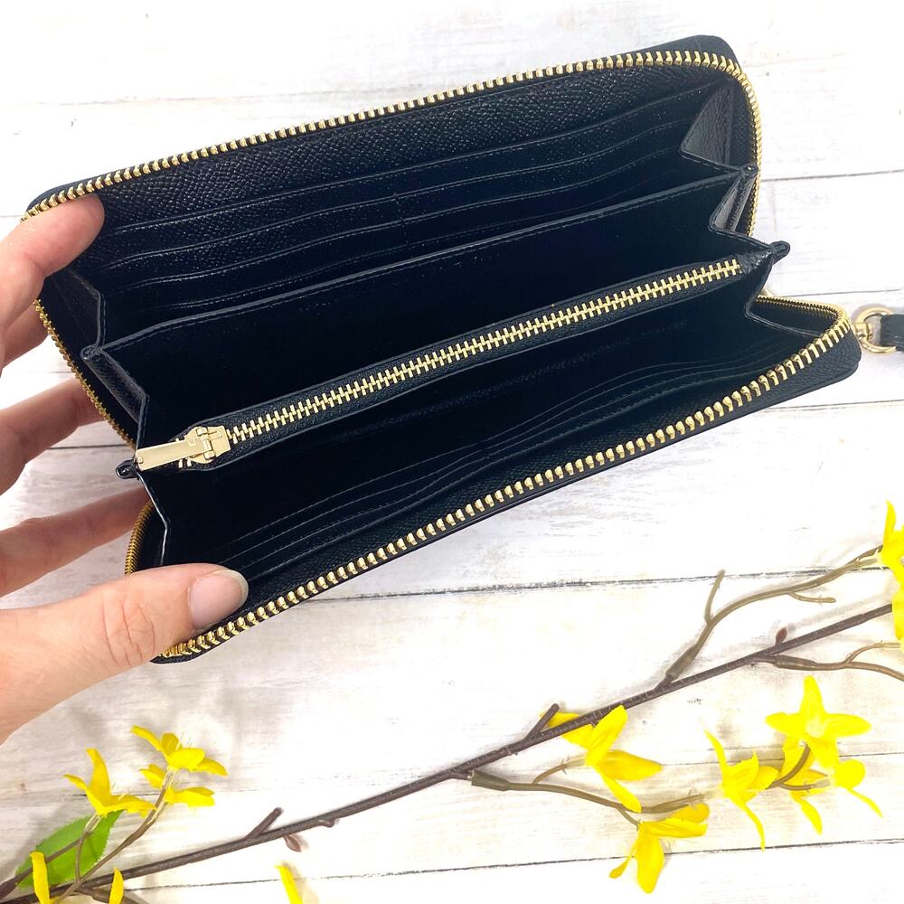 Coach Long Zip Around Wallet in Gold/Black Leather C3441 - Picture 4 of 5